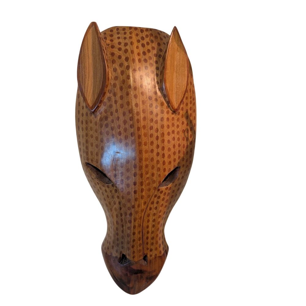 Hand Carved Kenyan Cheetah Wall Mask Wood Tribal Safari Decor 15in